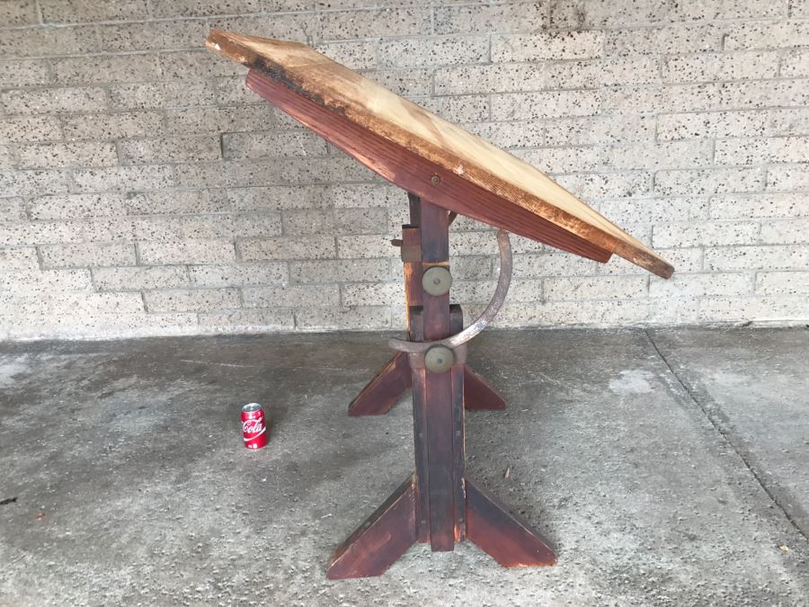 Vintage Wood And Metal Drafting Table ~ 4'2'H X 3'7'W