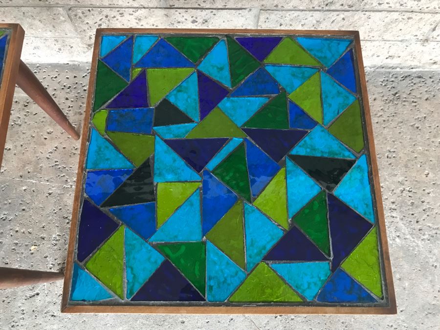 Pair Of Mid-Century Modern Tile Top Side Tables - 1'5'W X 1'5'D X 1'4'H Each [Photo 5]