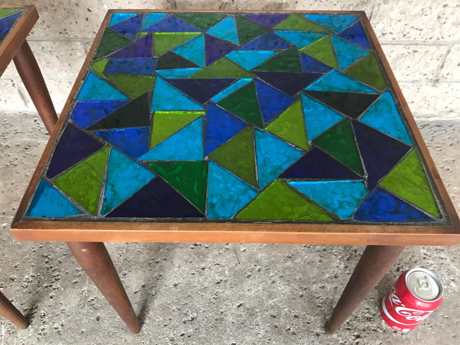 Pair Of Mid-Century Modern Tile Top Side Tables - 1'5'W X 1'5'D X 1'4'H Each [Photo 6]