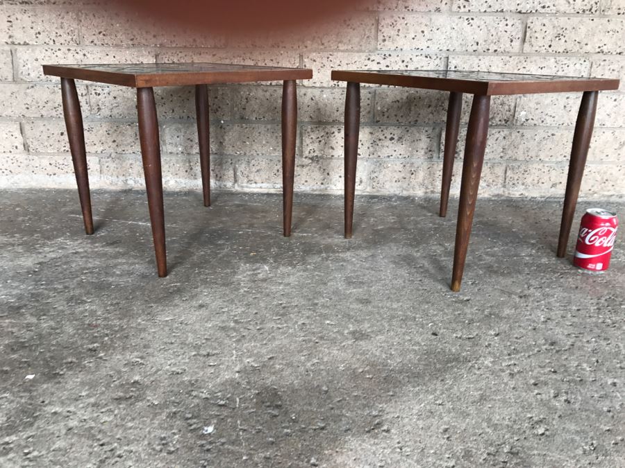 Pair Of Mid-Century Modern Tile Top Side Tables - 1'5'W X 1'5'D X 1'4'H Each [Photo 8]