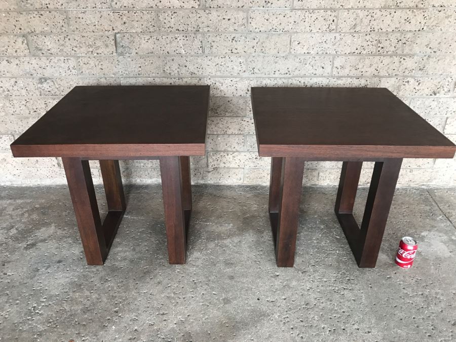 Pair Of Heavy Solid Wood Modern Side Tables Well Crafted - 2'1'W X 2'1'D X 2'1'H Each [Photo 3]