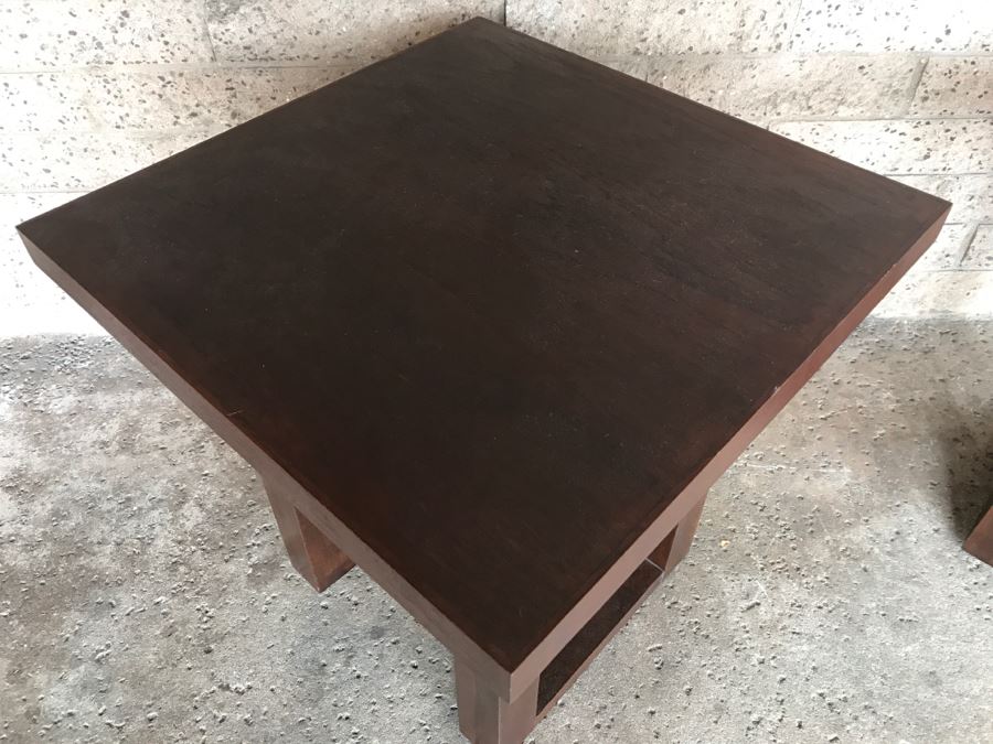 Pair Of Heavy Solid Wood Modern Side Tables Well Crafted - 2'1'W X 2'1'D X 2'1'H Each [Photo 10]