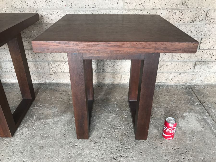 Pair Of Heavy Solid Wood Modern Side Tables Well Crafted - 2'1'W X 2'1'D X 2'1'H Each [Photo 4]