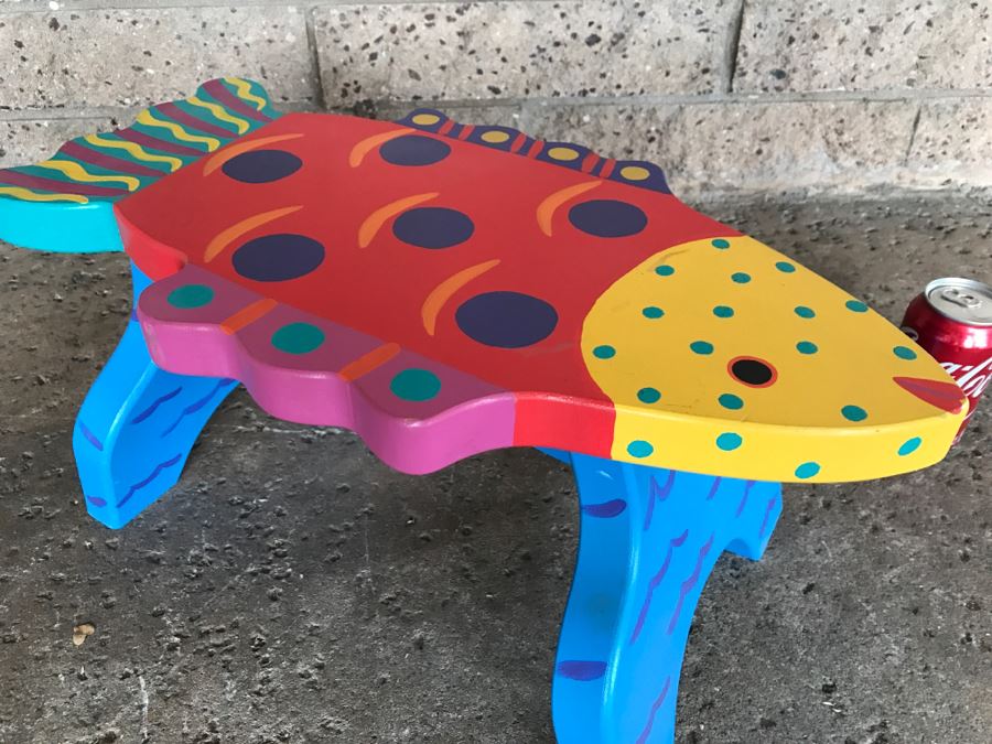 Hand Painted Fish Stool By Tatutina Studio - 1'9'W X 1'D X 10'H [Photo 5]