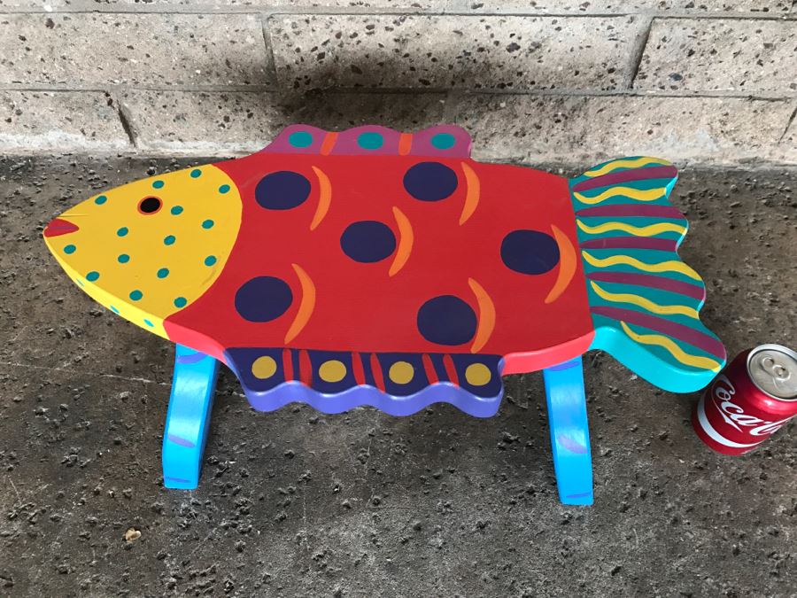 Hand Painted Fish Stool By Tatutina Studio - 1'9'W X 1'D X 10'H [Photo 3]