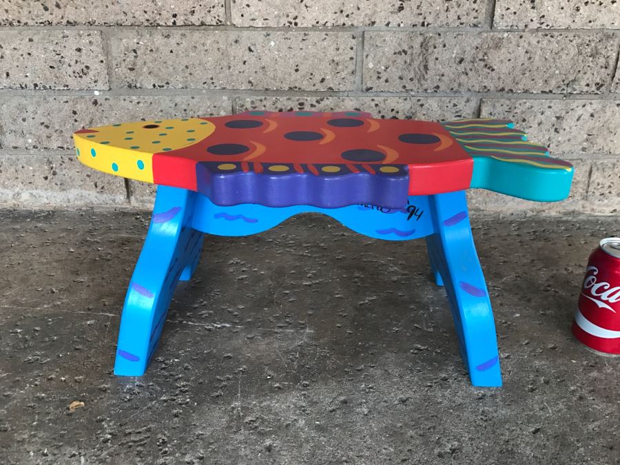 Hand Painted Fish Stool By Tatutina Studio - 1'9'W X 1'D X 10'H [Photo 2]