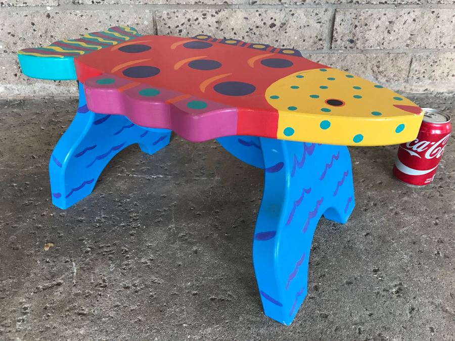 Hand Painted Fish Stool By Tatutina Studio - 1'9'W X 1'D X 10'H [Photo 4]