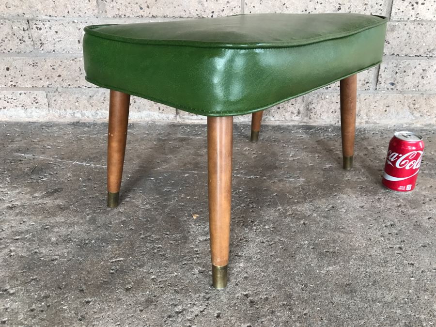 Mid-Century Modern Stool With Green Upholstery - 1'10'W X 1'2'D X 1'3'H [Photo 4]