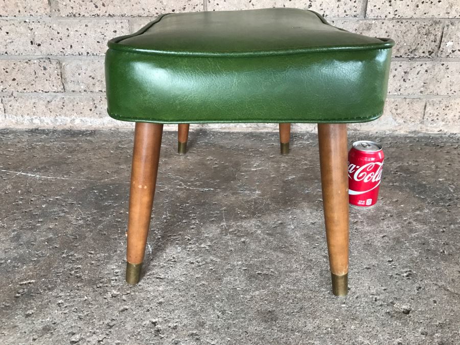 Mid-Century Modern Stool With Green Upholstery - 1'10'W X 1'2'D X 1'3'H [Photo 6]