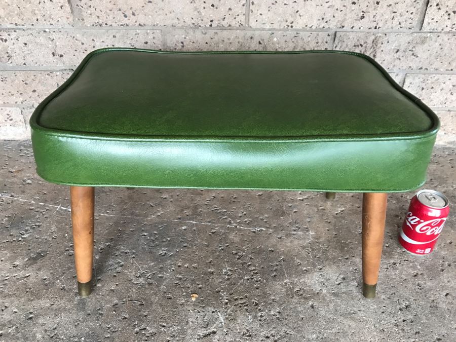 Mid-Century Modern Stool With Green Upholstery - 1'10'W X 1'2'D X 1'3'H [Photo 3]