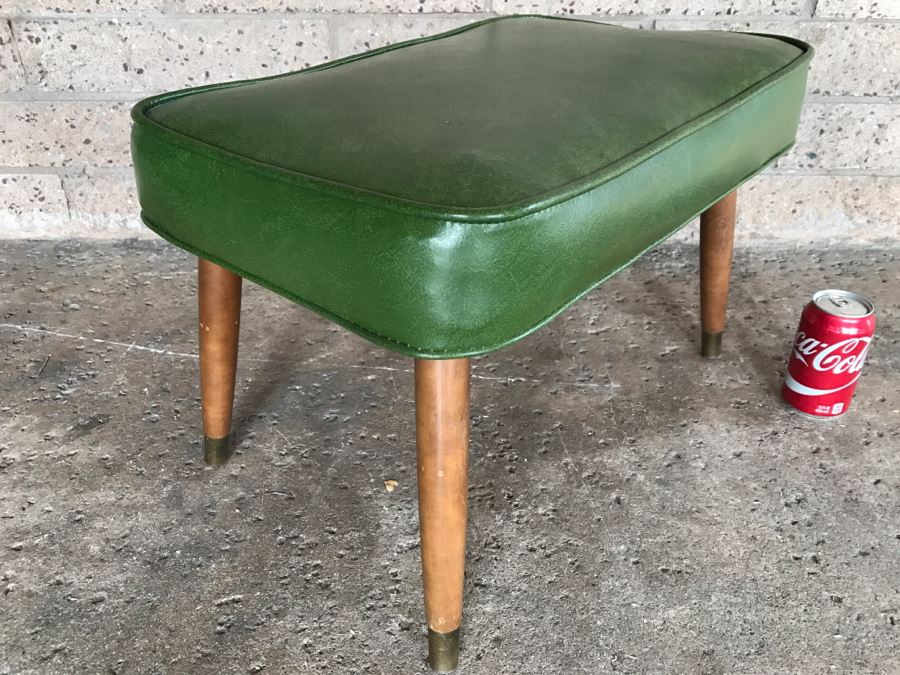 Mid-Century Modern Stool With Green Upholstery - 1'10'W X 1'2'D X 1'3'H [Photo 5]