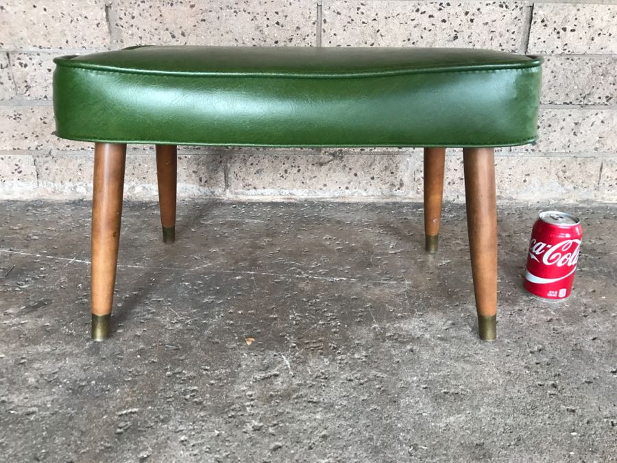 Mid-Century Modern Stool With Green Upholstery - 1'10'W X 1'2'D X 1'3'H [Photo 2]