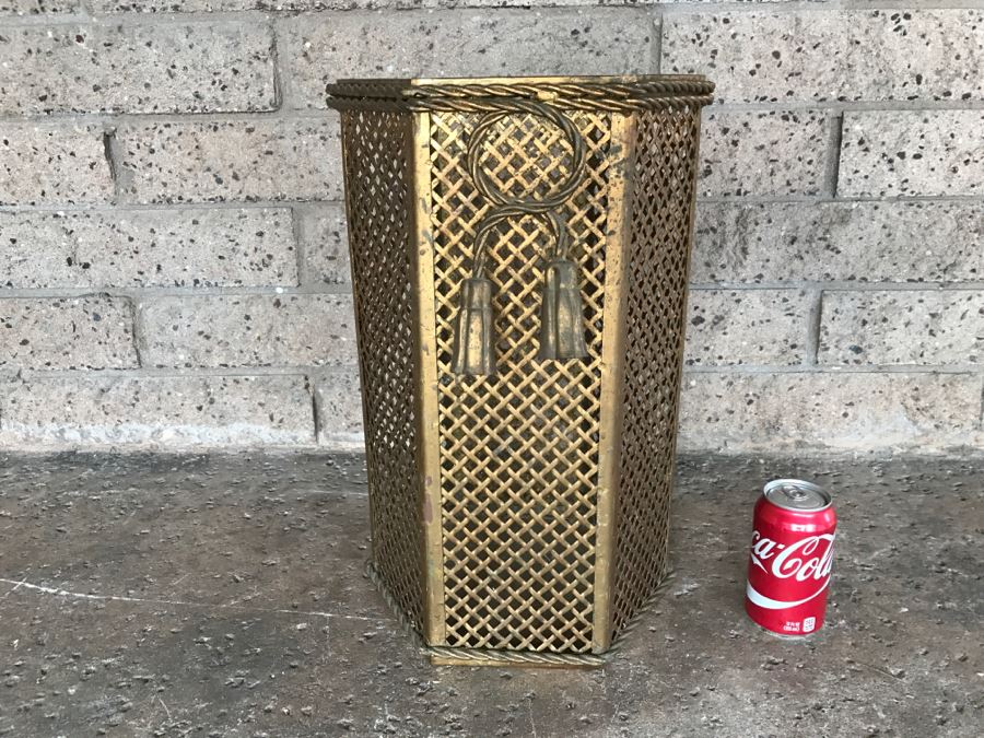 Gilt Metal Waste Basket With Tassel Rope Design [Photo 2]