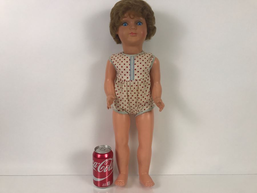 Vintage Plastic Doll With Blue Eyes
