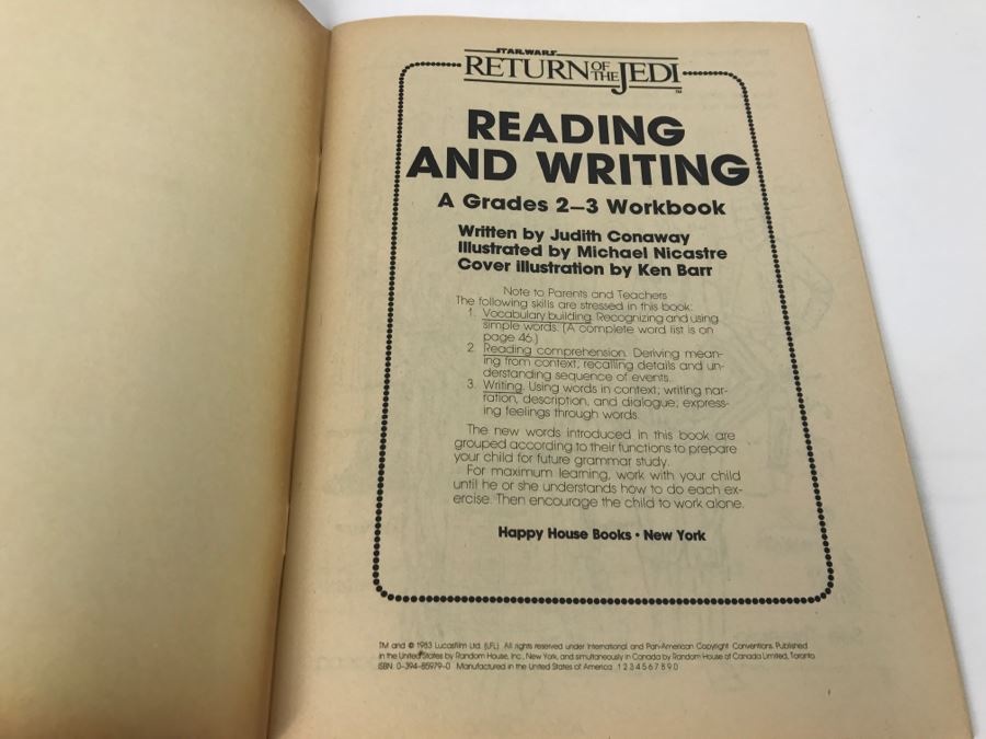 Star Wars Return Of The Jedi Reading And Writing Grades 2-3 Workbook 1983 New Old Stock [Photo 7]