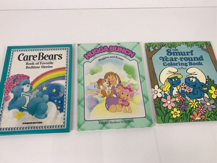 (3) Care Bears Book, Hugga Bunch First Edition Book, The Smurfs First Edition Coloring Book New Old Stock