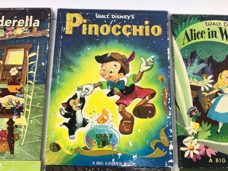 (6) Vintage 1975 Walt Disney Books Cinderella, Pinocchio, Alice In Wonderland, Winnie-The-Pooh, Snow White And The Seven Dwarfs, Bambi Big Golden Books [Photo 3]