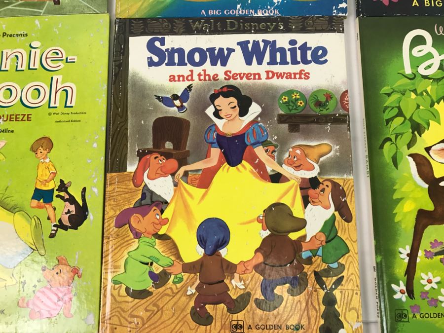 (6) Vintage 1975 Walt Disney Books Cinderella, Pinocchio, Alice In Wonderland, Winnie-The-Pooh, Snow White And The Seven Dwarfs, Bambi Big Golden Books [Photo 6]