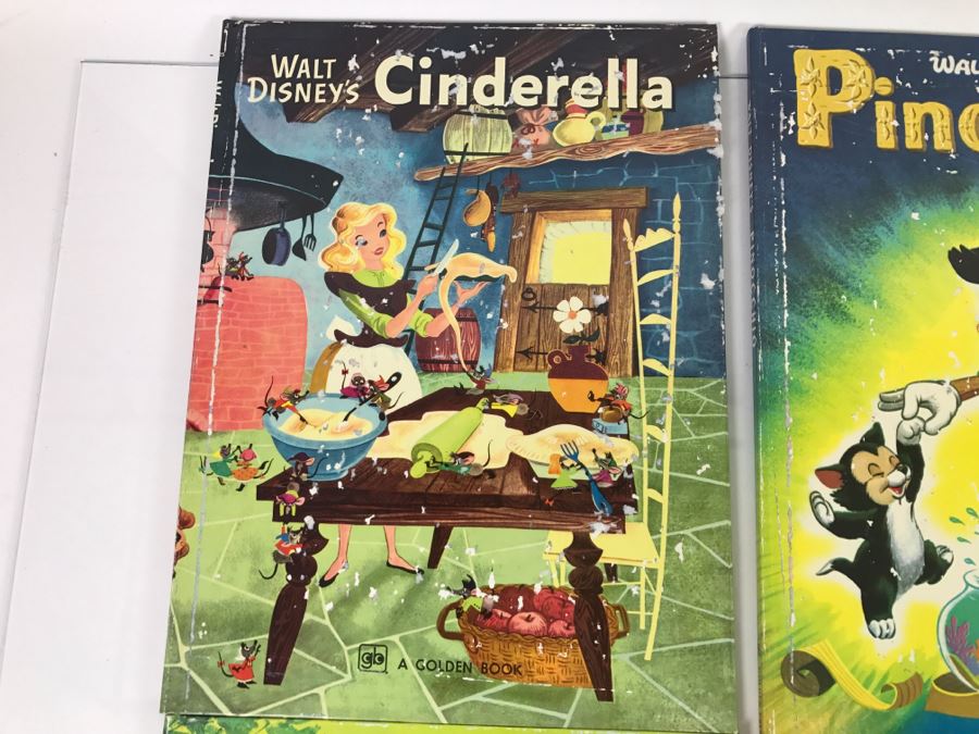 (6) Vintage 1975 Walt Disney Books Cinderella, Pinocchio, Alice In Wonderland, Winnie-The-Pooh, Snow White And The Seven Dwarfs, Bambi Big Golden Books [Photo 4]