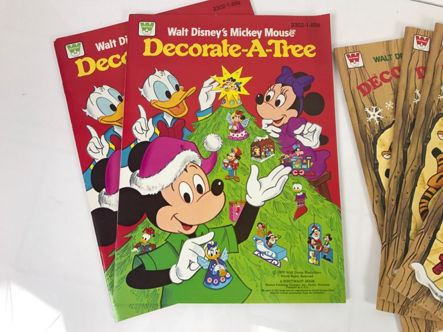 (2) Vintage 1979 Walt Disney's Mickey Mouse Decorate-A-True And (5) Vintage 1980 Winnie-The-Pooh Decorate-A-Tree Books New Old Stock [Photo 2]