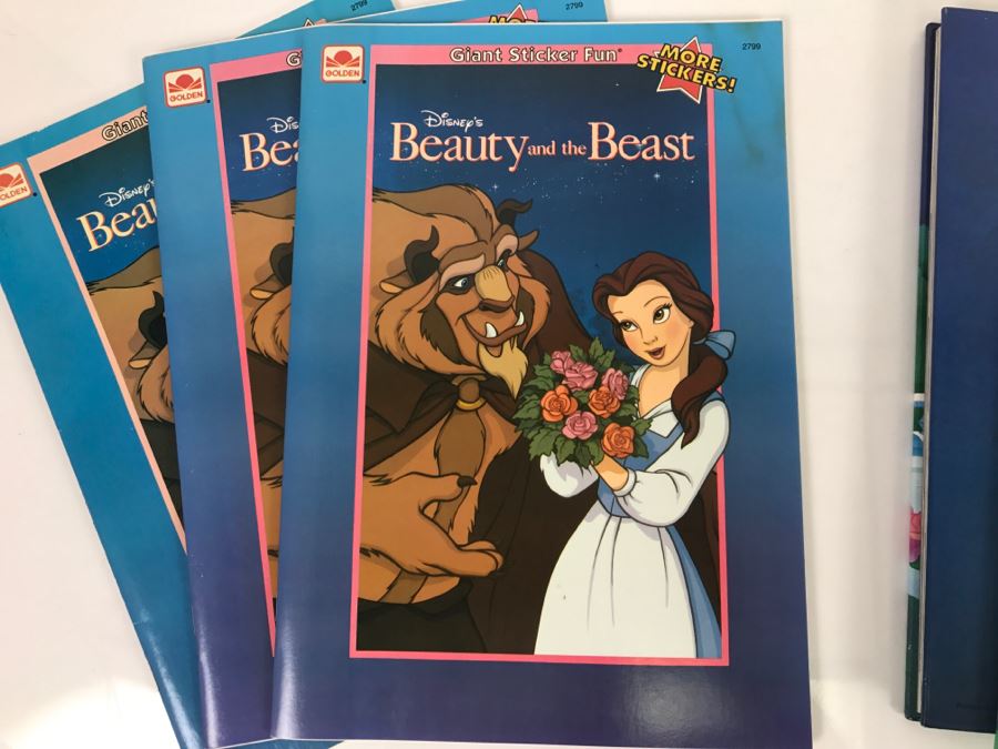 (5) Disney's Beauty And The Beast Sticker Books, First Edition Book And Giant Paint With Water Book New Old Stock [Photo 13]