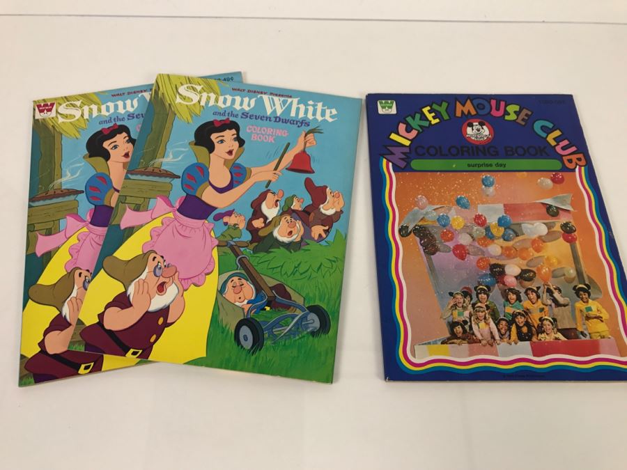 (2) Walt Disney Productions Snow White And The Seven Dwarfs Coloring Books And Mickey Mouse Club Coloring Book