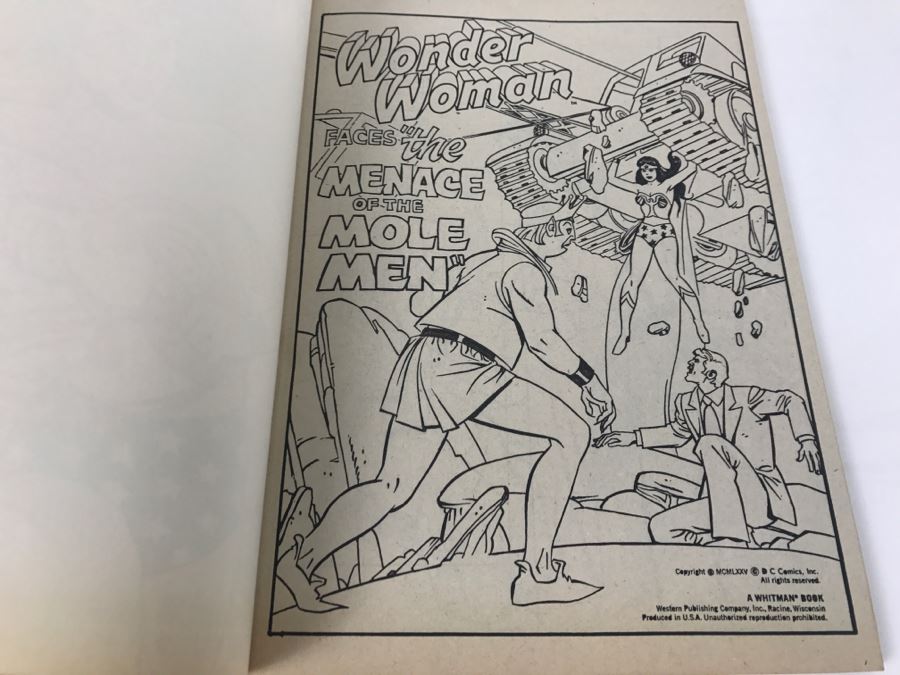 Vintage 1975 Wonder Woman Faces 'The Menace Of The Mole Men' Coloring Book DC Comics [Photo 5]