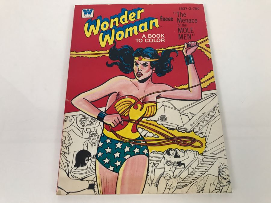 Vintage 1975 Wonder Woman Faces 'The Menace Of The Mole Men' Coloring Book DC Comics