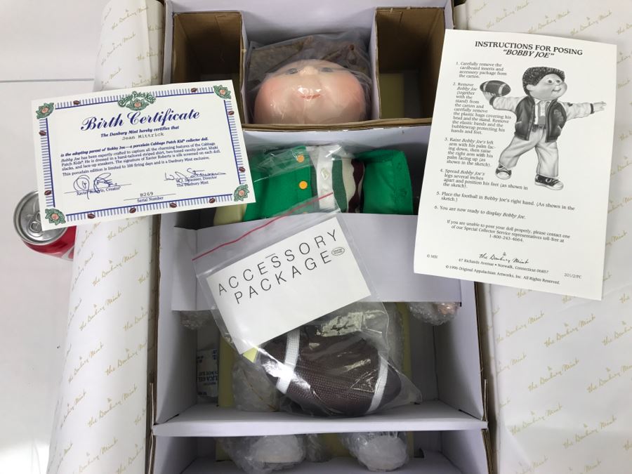 Vintage 1996 Cabbage Patch Kids Bobby Joe Football Player Porcelain Collector Doll Danbury Mint New In Box
