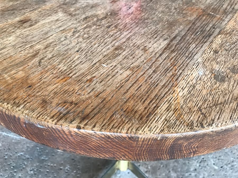 Solid Wood Top Bar Cafe Table With Brass Metal Base [Photo 5]