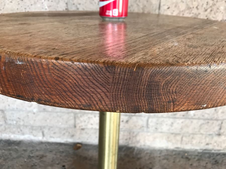Solid Wood Top Bar Cafe Table With Brass Metal Base [Photo 6]