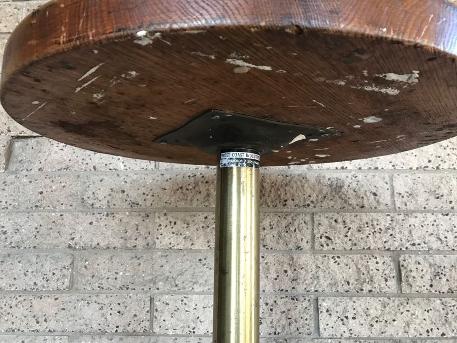 Solid Wood Top Bar Cafe Table With Brass Metal Base [Photo 7]