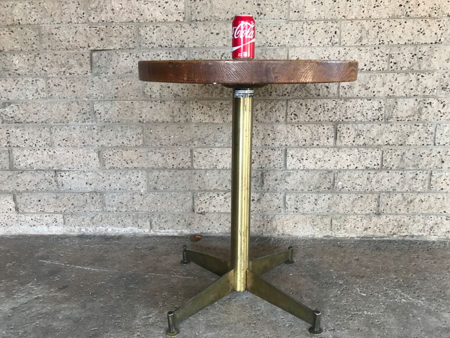 Solid Wood Top Bar Cafe Table With Brass Metal Base [Photo 2]