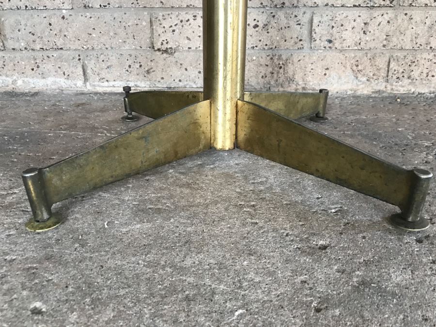 Solid Wood Top Bar Cafe Table With Brass Metal Base [Photo 9]