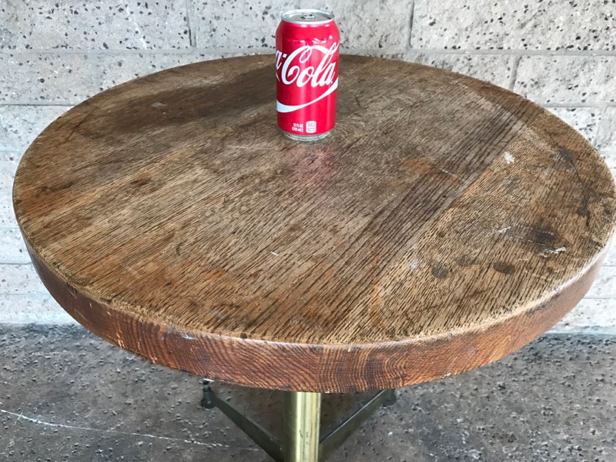 Solid Wood Top Bar Cafe Table With Brass Metal Base [Photo 3]