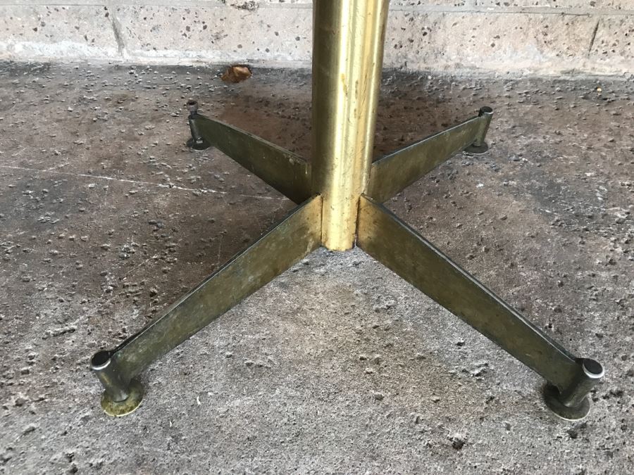 Solid Wood Top Bar Cafe Table With Brass Metal Base [Photo 8]