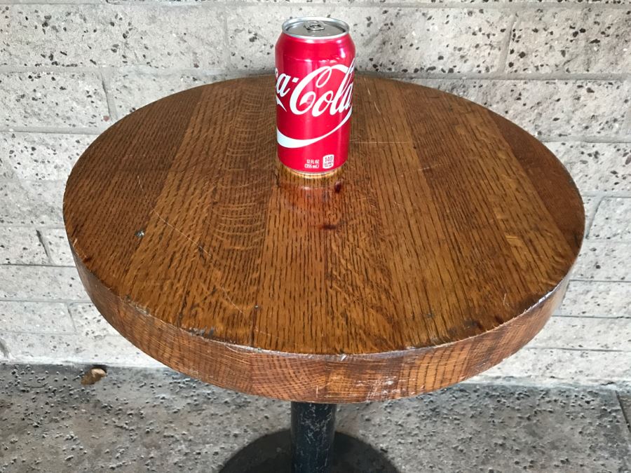 Solid Wood Top Bar Cafe Table With Metal Base [Photo 4]