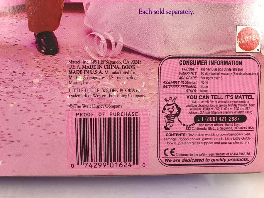 Vintage 1991 Disney's Cinderella Doll With First Edition Little Little Golden Book 1624 Mattel [Photo 8]