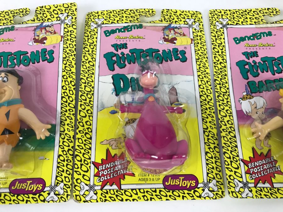 (3) The Flintstones Bend-Ems Dolls Hanna-Barbara Fred, Dino, Barney JusToys New In Packaging 1991 [Photo 5]