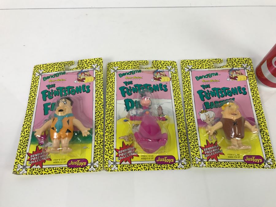 (3) The Flintstones Bend-Ems Dolls Hanna-Barbara Fred, Dino, Barney JusToys New In Packaging 1991 [Photo 1]
