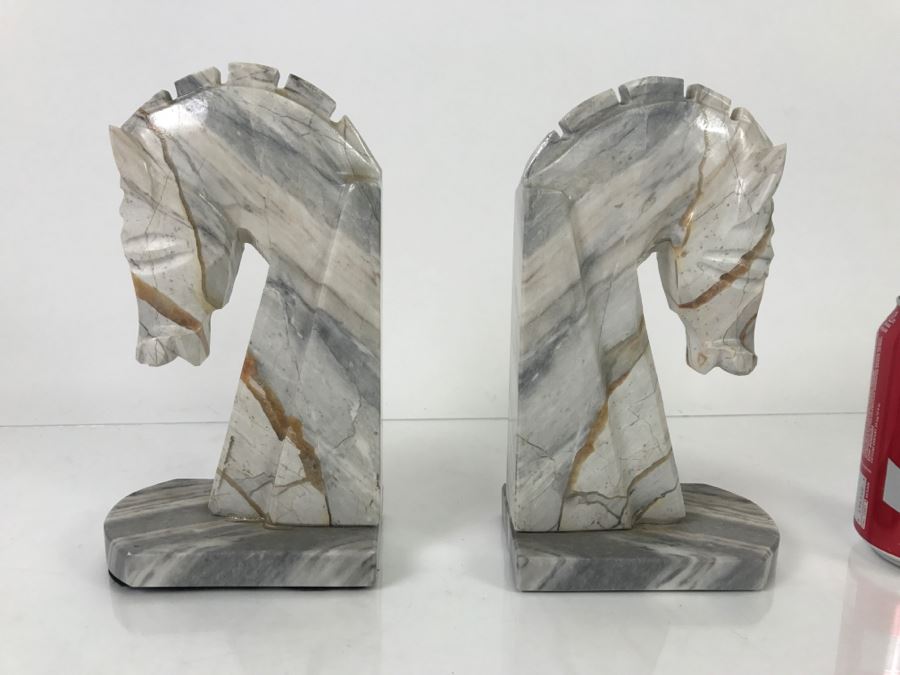 Pair Of Carved Stone Horse Head Bookends [Photo 1]