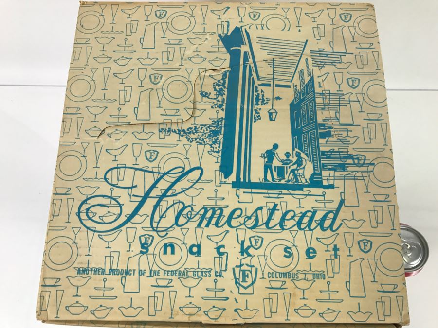 Set Of (3) Complete Homestead Snack Sets By Federal Glass Co. In Original Packaging [Photo 5]