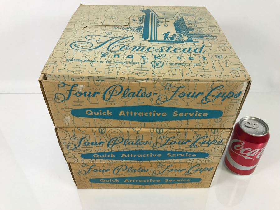 Set Of (3) Complete Homestead Snack Sets By Federal Glass Co. In Original Packaging [Photo 3]