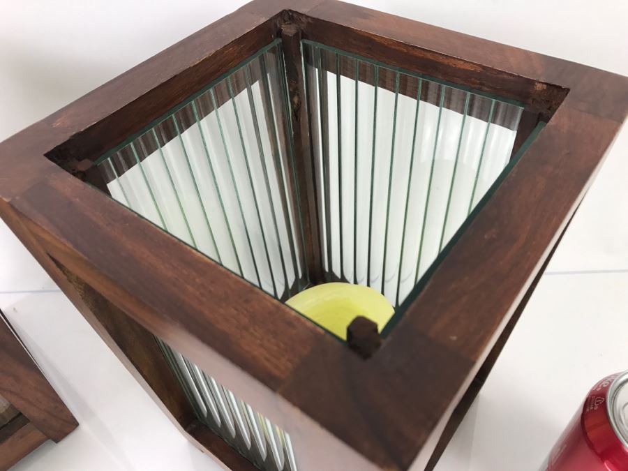 Pair Of Wood And Glass Candleholders [Photo 6]