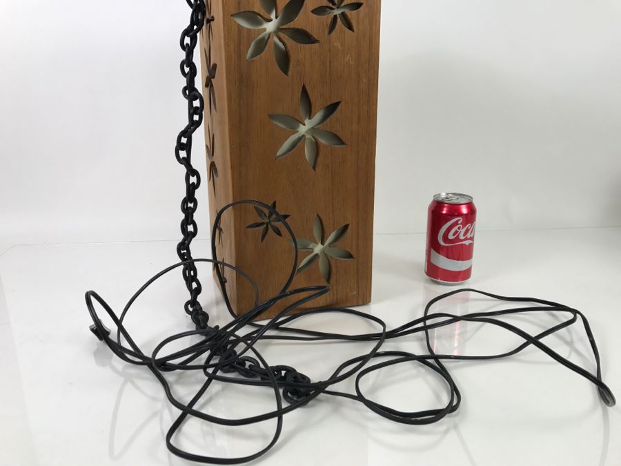 Hanging Wooden Light Fixture With Floral Cut Outs [Photo 9]