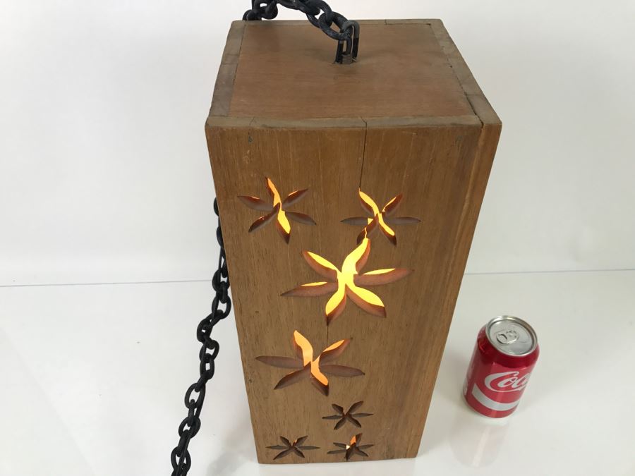 Hanging Wooden Light Fixture With Floral Cut Outs [Photo 4]