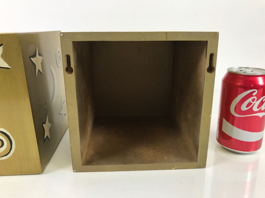 Matching Pair Of Gold Painted Square Shelf Boxes Stars And Moon [Photo 6]