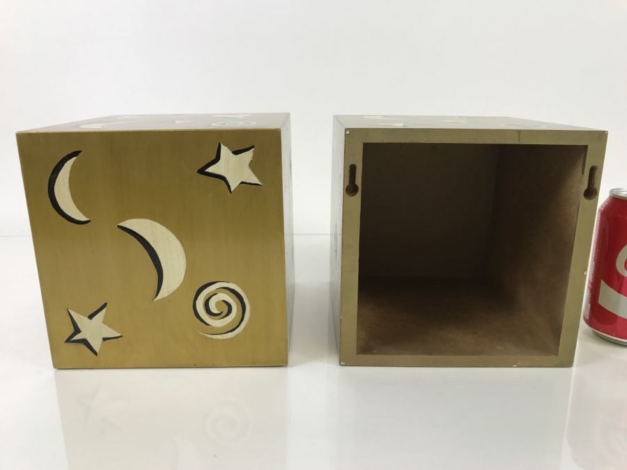 Matching Pair Of Gold Painted Square Shelf Boxes Stars And Moon [Photo 1]