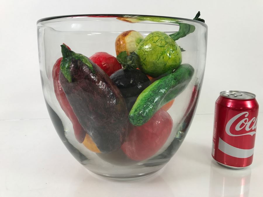 Large Glass Bowl Filled With Artificial Vegetables