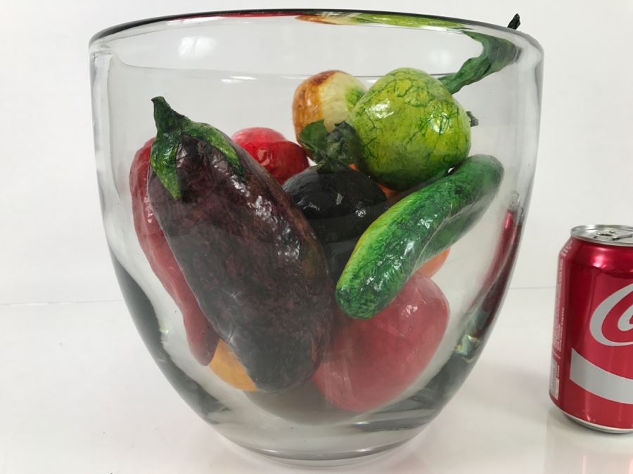 Large Glass Bowl Filled With Artificial Vegetables [Photo 2]